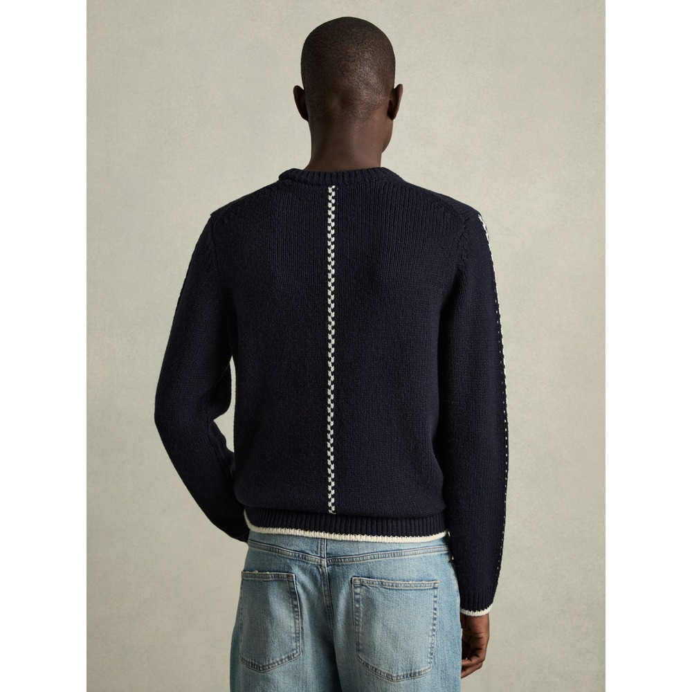 NWOT Reiss Navy Blue White Argyle Knit Wool Blend Pullover Sweater Size Large - Picture 2 of 9